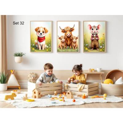 Bauernhof Poster Set Nr. 32/33 | 3er Set von DOPIXIO |  Tiere Kinderzimmer Deko | Digitaler Download 30x40