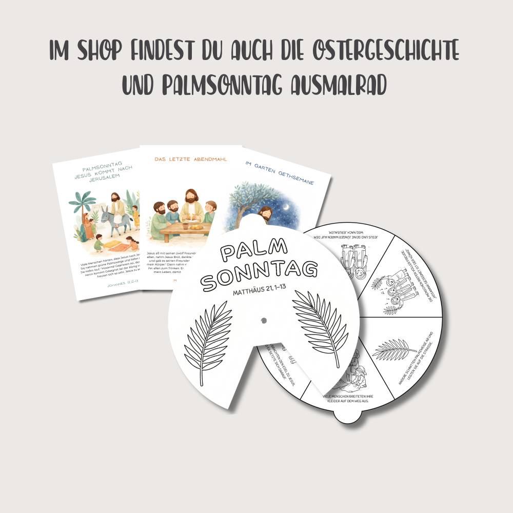 Ostergeschichte Ausmalrad PDF, christliche Malblätter Kinder Ostern, Bibelgeschichte Ausmalset Bild 3