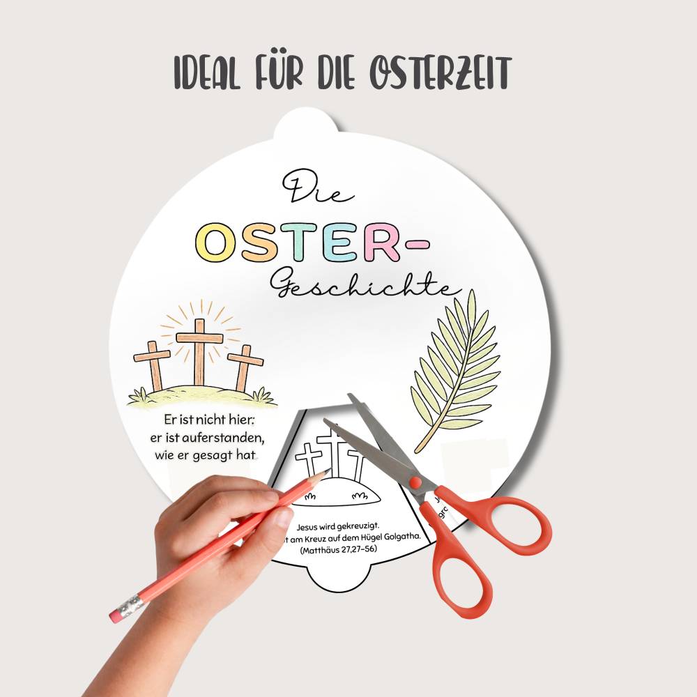 Ostergeschichte Ausmalrad PDF, christliche Malblätter Kinder Ostern, Bibelgeschichte Ausmalset Bild 4