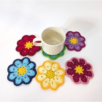 gehäkelte Untersetzer Set | Blumenuntersetzer bunt | Tassenuntersetzer | Ostergeschenkidee | Muttertagsgeschenk
