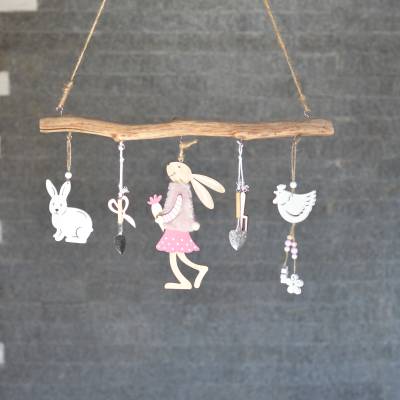 Fensterdeko, Deko Ast, rose weiß Frühling fertig dekoriert Garten