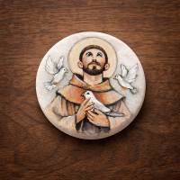 Franz von Assisi Steinscheibe – handbemalt – Friedensgebet – christliches Geschenk – Erlös für Tierschutz