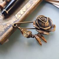 Brosche Rose Bernstein Farben Kiltnadel, Schalnadel mit Perlen Rosenbrosche  N-7-AB-46