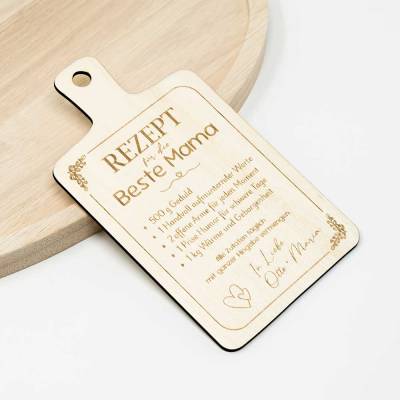 Holzkarte – Rezept für die beste Mama | Muttertagskarte graviert | Personalisiert Holzgeschenk Mutter