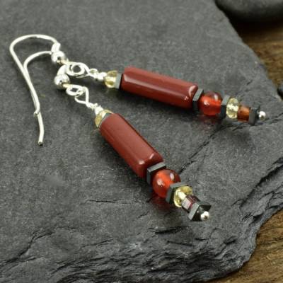 Ohrringe mit rotem Jaspis, Karneol, Granat, Citrin und 925er Silber - Ohrschmuck mit Edelsteinen, Geschenk Freundin Zart