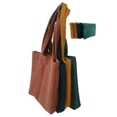 Shopper Tragetasche Einkaufstasche + Kosmetiktasche Samt-Cord Dunkelblau