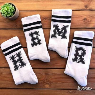 Buchstaben Socken/ Football-Socken/ Sport-Alphabet/Sport-Socken/Initial/Tennissocken/Strümpfe/Bedruckte Socken