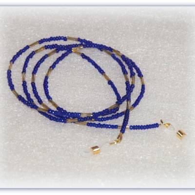 Brillenkette dunkelblau goldfarben, Brillenband, Sonnenbrillenband