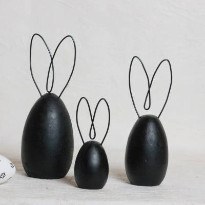 3 x Hase in schwarz mit Drahtohren Metallohren