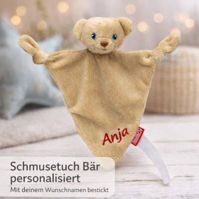 Personalisiertes Schmusetuch Bär mit Namen – Kuscheltuch Baby, bestickt, Geschenk zur Geburt, Taufe & Babyparty MiniFeet
