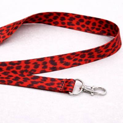 Schlüsselband Leo Muster personalisierbar – Rot Schwarz, beidseitig bedruckt, 49 cm