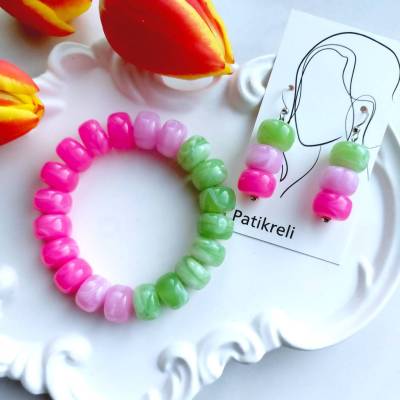 Disc-Perlen-Armband  und Ohrringe "Salbeipink"