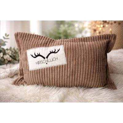 Handgemachtes Cord Kissen „Hirschillch“ – Dekokissen mit Stickerei | Sofakissen | Wohnaccessoire