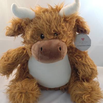Highland Cow Bulle Bestickung mit Wunschtext 37 cm verschiedene Texte möglich