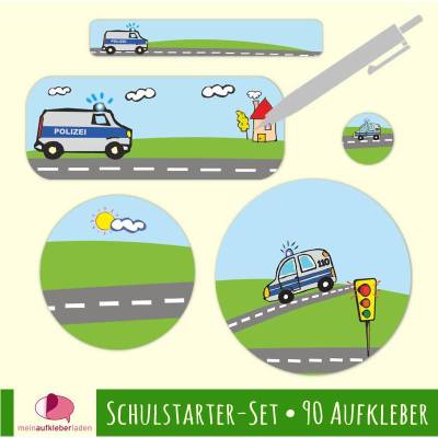 Schulstarter-Set | Polizei - 90 teilig, Namensaufkleber - blanko zum Selbstbeschriften