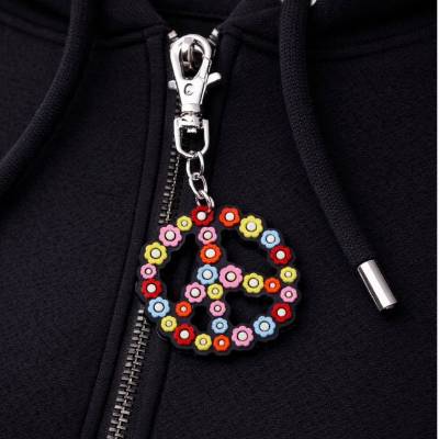 Blumen Peace Zipper Gummi PVC – Hippie Reißverschluss Anhänger mit Blumenmotiv