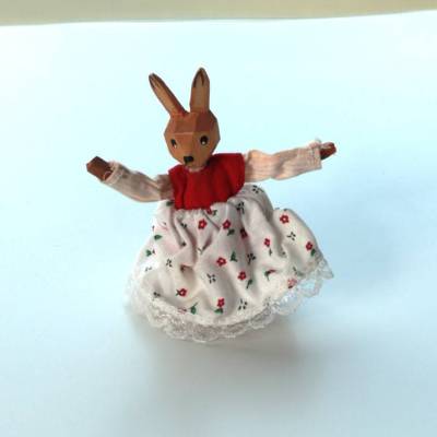 Vintage Mädchen Hase beweglich Holzfigur Puppe Hubao Osterschmuck Ostern Hasenkind Rabbit