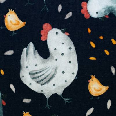 Jersey marineblau mit Hühner Huhn Swafing HipSomHap 50 x 150 cm ♕
