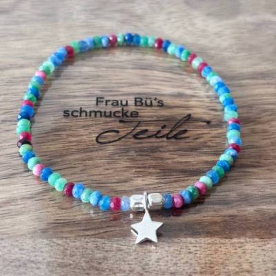 Buntes Achat-Armband facettiert mit 925 Silber-Anhänger – Handgefertigtes Unikat
