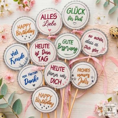 ITH Blumenstecker & Sprüche Stickdateien Set ab 10x10 Rahmen – 61 Motive & 100 Dateien