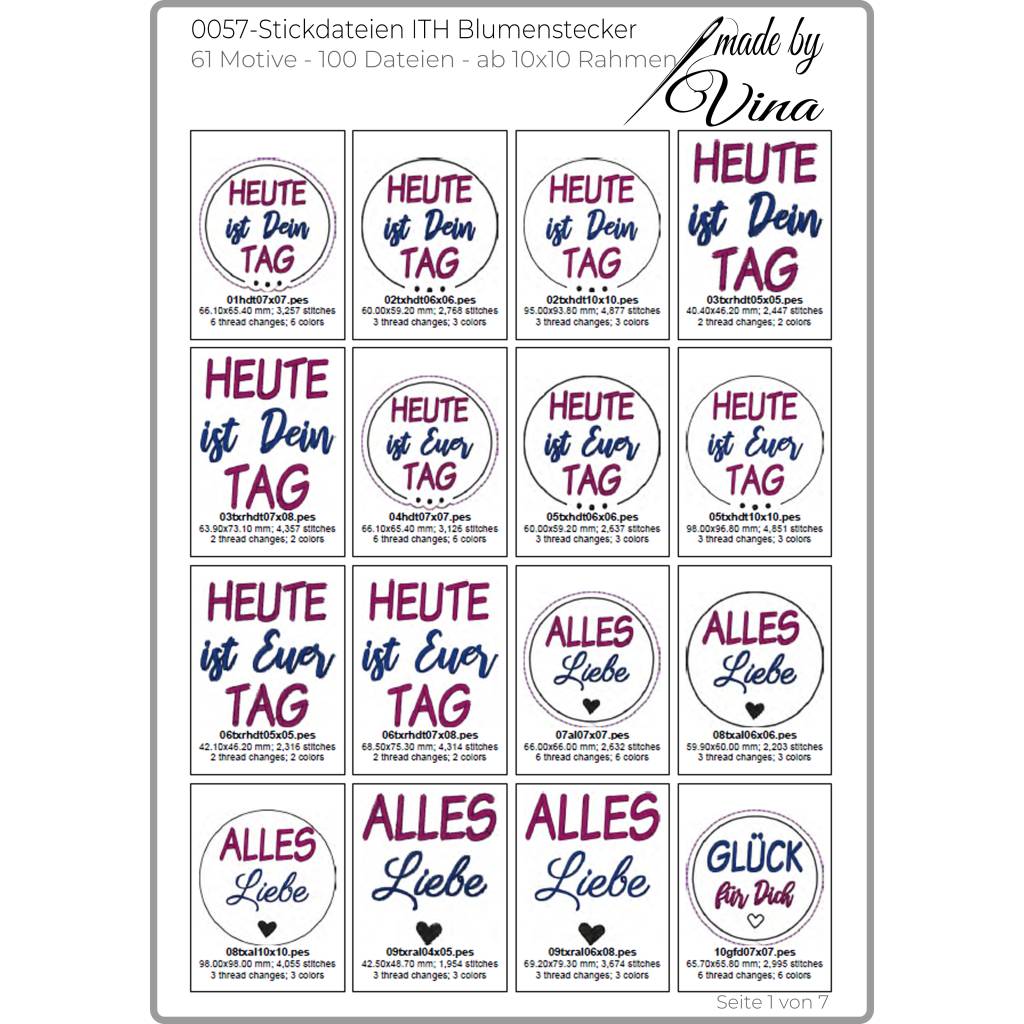 ITH Blumenstecker & Sprüche Stickdateien Set ab 10x10 Rahmen – 61 Motive & 100 Dateien Bild 3