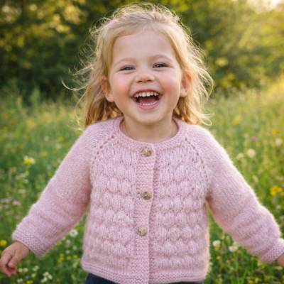 Strickanleitung, Strickjacke, Babyjacke, Baby Cardigan mit Bubblemuster stricken. Ab Baby Gr. 38-44 bis Kinder Gr. 134