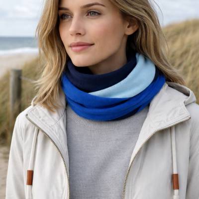 Merino Schlauchschal Halstuch ,  blau dunkelblau hellblau 100% Merinowolle Upcycling / Geschenk Erwachsene / Gesch