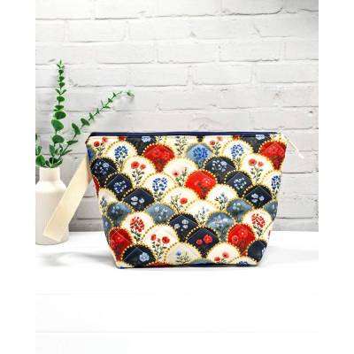 Projekttasche Stricktasche Handarbeitstasche Blumenprint – Platz für 400g Wolle, Innentasche & Reißverschluss