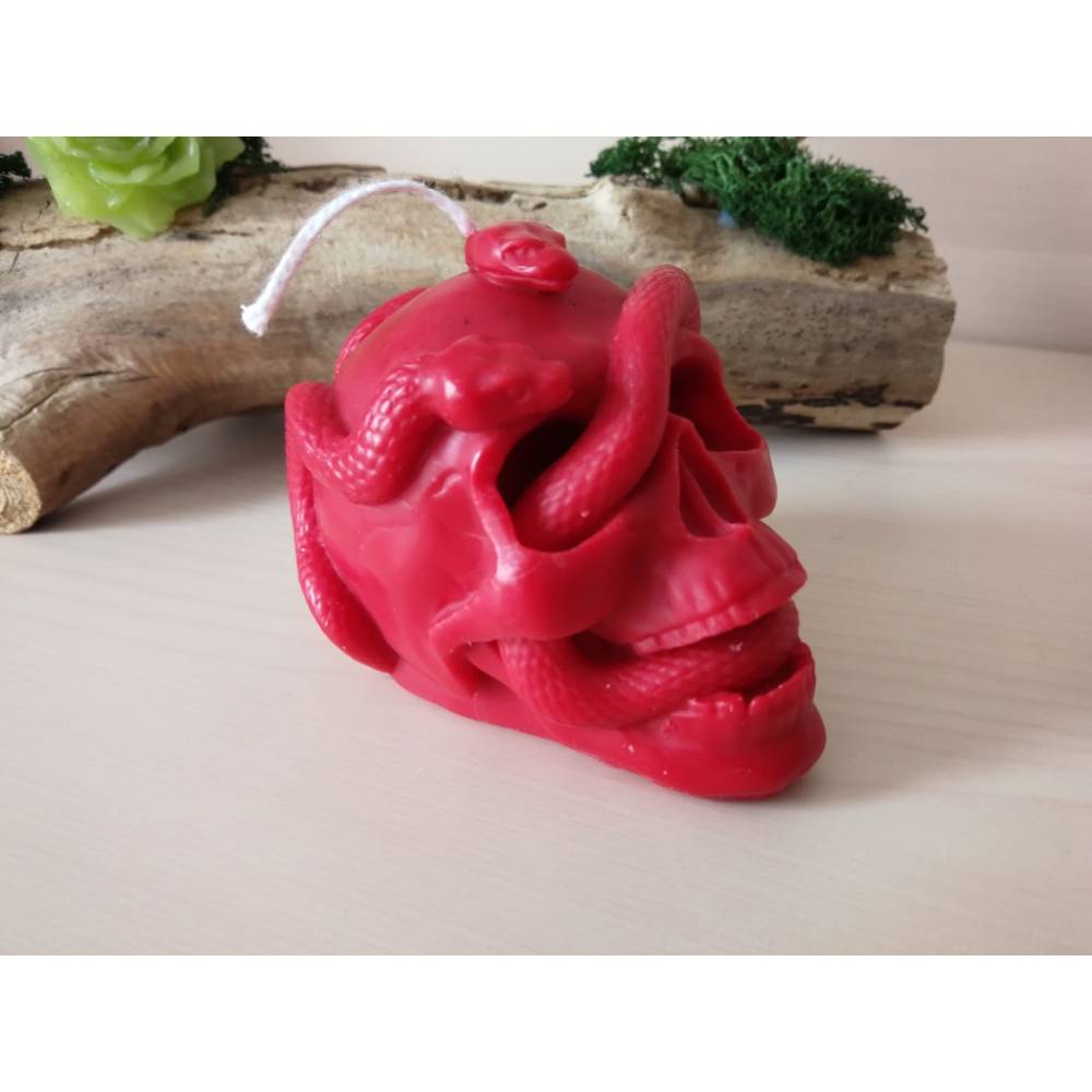 Totenkopf mit Schlange Kerze in Blutrot – Gothic Kerze, Geschenk für Halloween & Horror Fans Bild 1