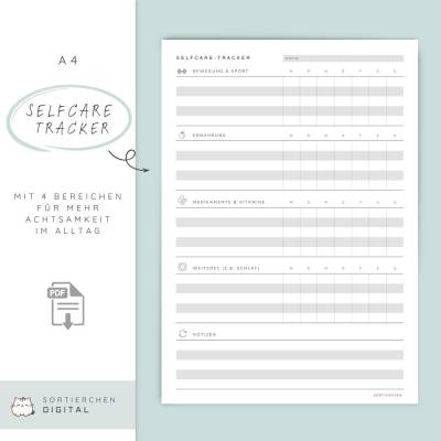 Selfcare Tracker A4 PDF | Wochenplan Vorlage | Selfcare Planner & Journal | Achtsamkeit Alltag | Printable in 5 Farben