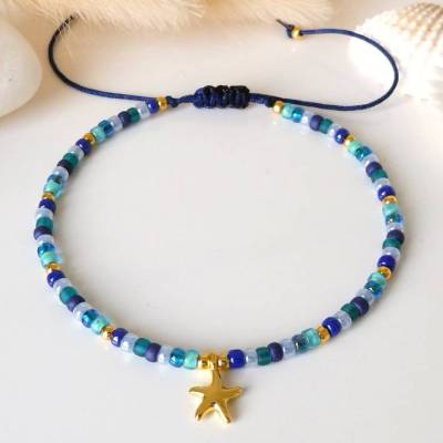 Armband mit Anhänger Sonne, Herz, Seestern oder Muschel, Miyuki Glasperlen,