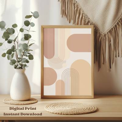 Boho Poster Beige - abstrakte Wandkunst - minimalistische Wohnzimmer Deko - modernes Boho Wandbild - printable Poster