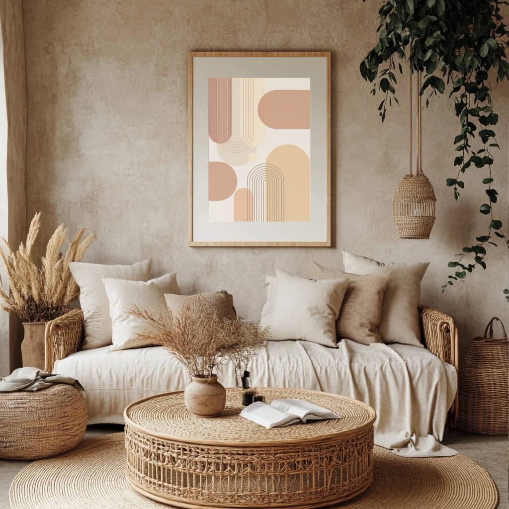 Boho Poster Beige - abstrakte Wandkunst - minimalistische Wohnzimmer Deko - modernes Boho Wandbild