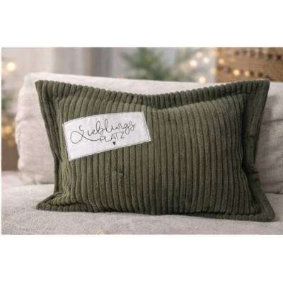 Handgemachtes Cord Kissen „Lieblingsplatz“ – Dekokissen mit Stickerei | Sofakissen | Wohnaccessoire