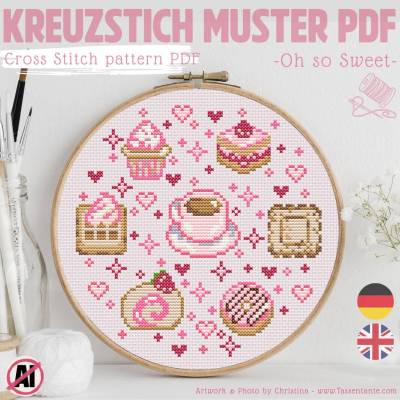 Kreuzstich Vorlage PDF Süßes Dessert, Kawaii Kuchen und Cupcakes, Anfänger Kreuzstich, Digitale Stickvorlage