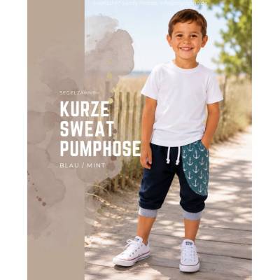 Kurze Pumphose Kinder Anker Mint Blau | Sommerhose Jungen Mädchen | Bequeme Sweathose Maritim | Sommer | Shorts | Sommer