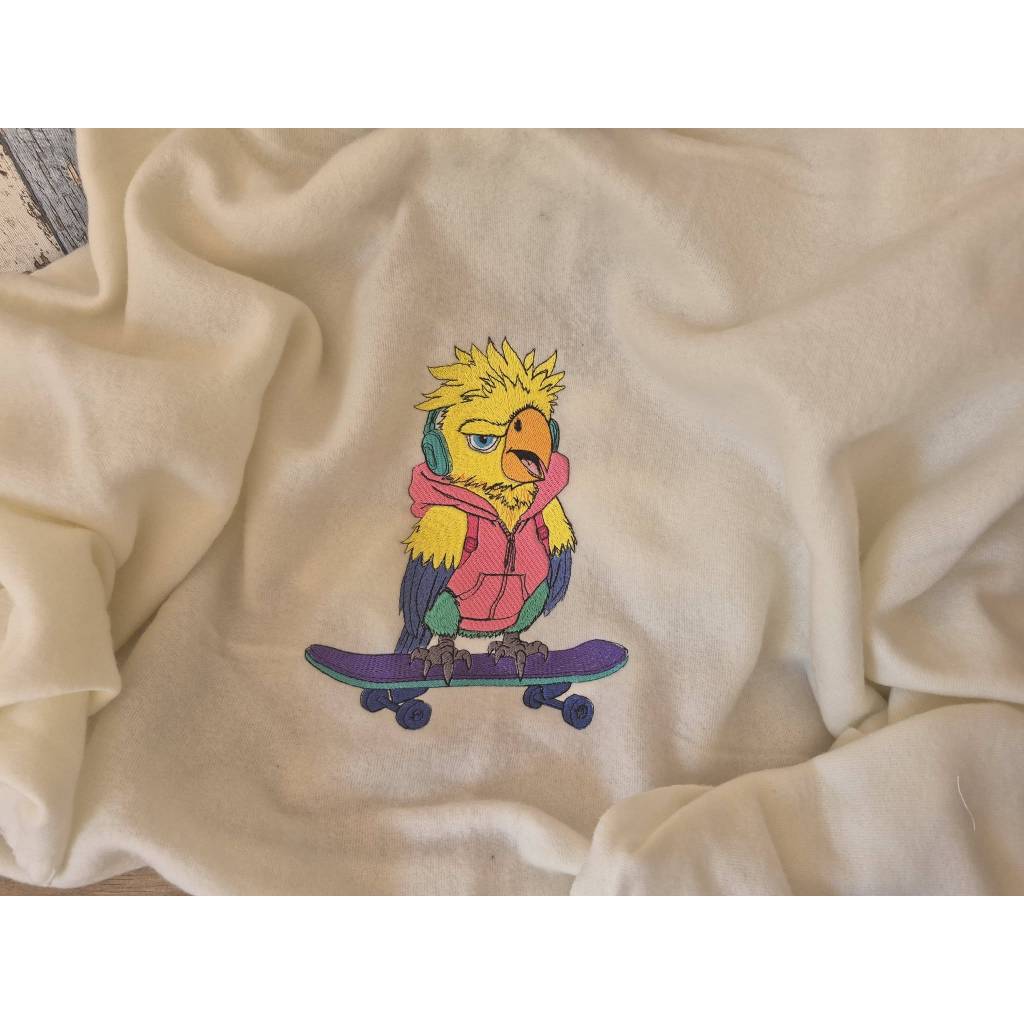 Papagei mit Skateboard Stickdatei 10x10cm – Cooles Vogelmotiv für deine Stickmaschine Bild 9