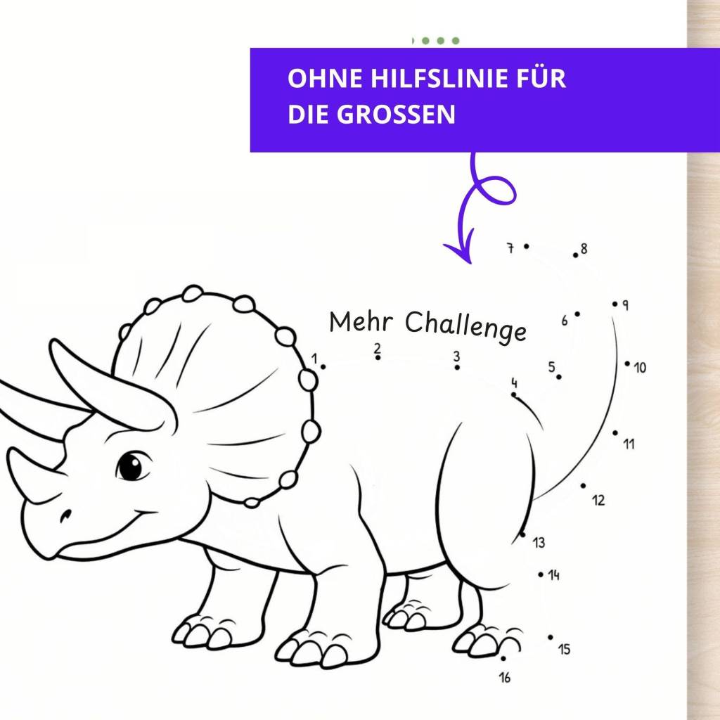 Verbinde die Punkte | Dino Punkt-zu-Punkt + Ausmalbild für Kinder 4-6 | Triceratops | PDF Download | digitaler Download Bild 4