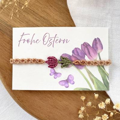 Makramee Tulpen Armband für Ostern – Frühlingsarmband - Oster Geschenk mit Wunschfarbe & Schmuckkarte