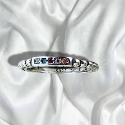 S925 Sterling Silber Rainbow LOVE Ring mit bunten Steinen – Filigraner Kugelring, perfektes Geschenk für sie