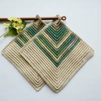 1 Paar gehäkelte Topflappen Schilf im Sand - Küchenhelfer,Potholder,Muttertag,Geschenk neue Wohnung,beige,grün