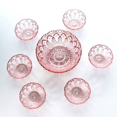 Vintage Set Rosa Glas Schüssel Glasschüssel Salatschüssel Glasschalen Mid Century Rosali