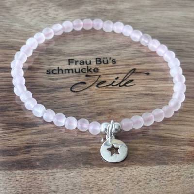 Handgefertigtes, filigranes Rosenquarz-Armband mit 925-Silber-Anhänger