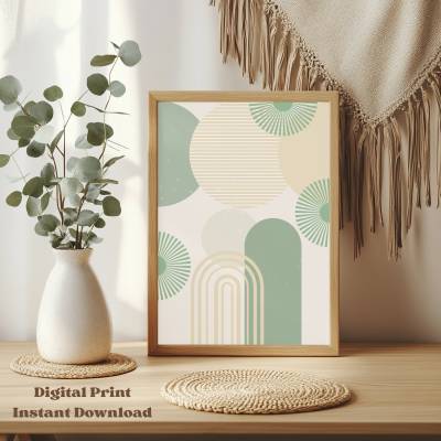 Boho Poster Salbei Grün – Abstrakte Wandkunst – Minimalistische Wanddeko – Modernes Boho Wandbild – Printable Poster