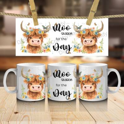 330ml & 440ml Highland Cow Tassendesign, Kuh Tasse png, niedliches Kuh Design, Hochland Rind, lustige Kuh Tasse