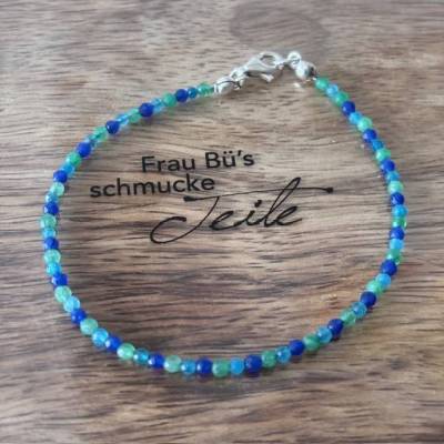 Handgefertigtes Armband aus grünem & blauem Achat mit Apatit und 925-Silber