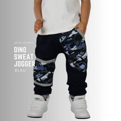 Sweat Hose Kinder Dino blau, Slim Fit Jogger Unisex Jogginghose Dunkelblau Jungen Kinderhose Segelzahn Kinderkleidung Ho