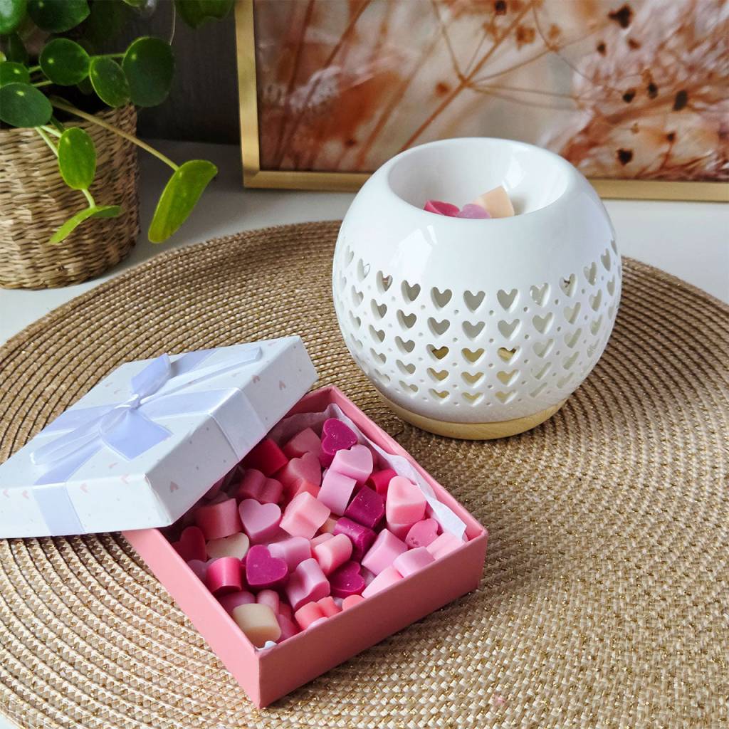 Love Glow Geschenkset – Herz Duftlampe & Sweet Hearts Wax Melts