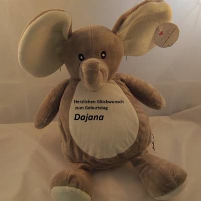 Stofftier Elefant  Kuscheltier Bestickung mit Wunschtext 46 cm verschiedene Texte möglich