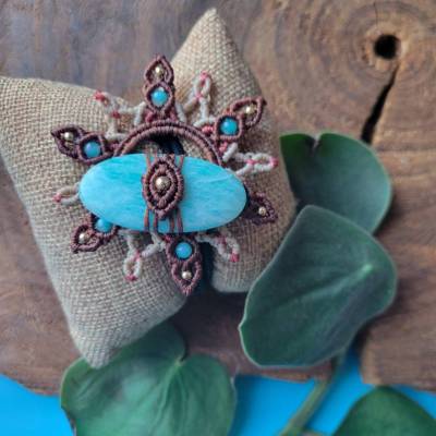 Dread-Haargummi mit Amazonit, Makramee Mandala & Boho Dread-Schmuck – Handgemachter Dread-Tie